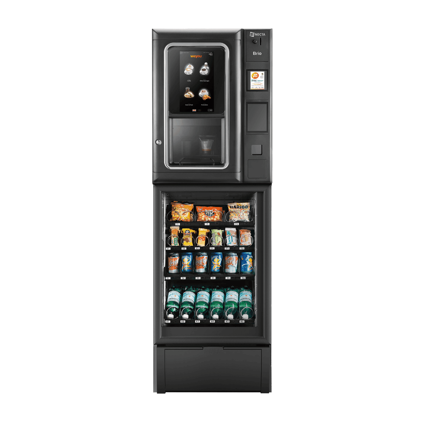 machine combinée Necta Brio Touch + Mini Snakky, de face